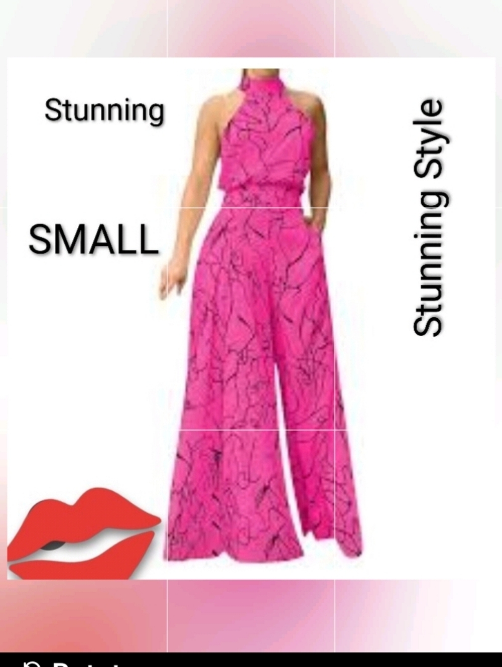 Women's Pink Halter Jumpsuit with Abstract Black Print